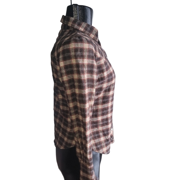 Bluenotes Brown and Tan Plaid Flannel Western Style Snap Button Shirt M - Picture 4 of 7